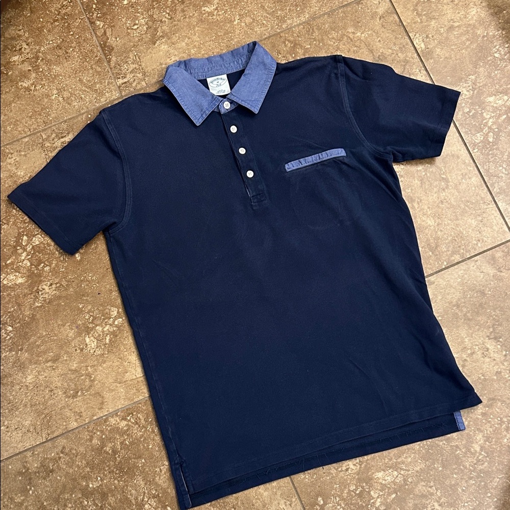 Brooks Brothers Dark Blue Polo with Light Blue Collar